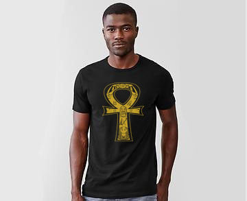 Egyptian Ankh t-shirt. Gold print. Available at black10. African American Apperal